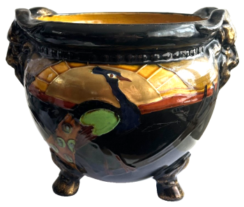 Antique Art Nouveau Thomas Forester Phoenix ware Jardiniere planter peacock
