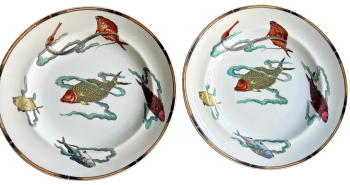 A pair of Antique Royal Worcester Polychrome dinner plate 1877 Aesthetic Movement pair