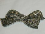 Vintage Sterling Silver Marcasite Bow Brooch Pin 