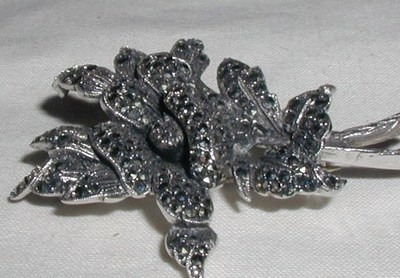 Antique Sterling Silver Marcasite Brooch Pin 