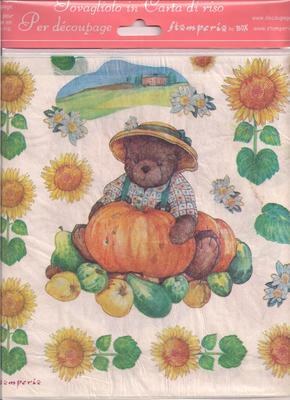  DFT04 Teddy Bear Sunflowers Pumpkins Decoupage Tissue Paper
