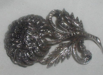 Antique Daliah Sterling Marcasite Brooch Pin