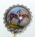 Antique Horse & Jockey Stick Pin silver gilt  painted