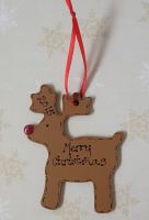 <!-- 004 -->Personalised reindeer shaped christmas decoration 