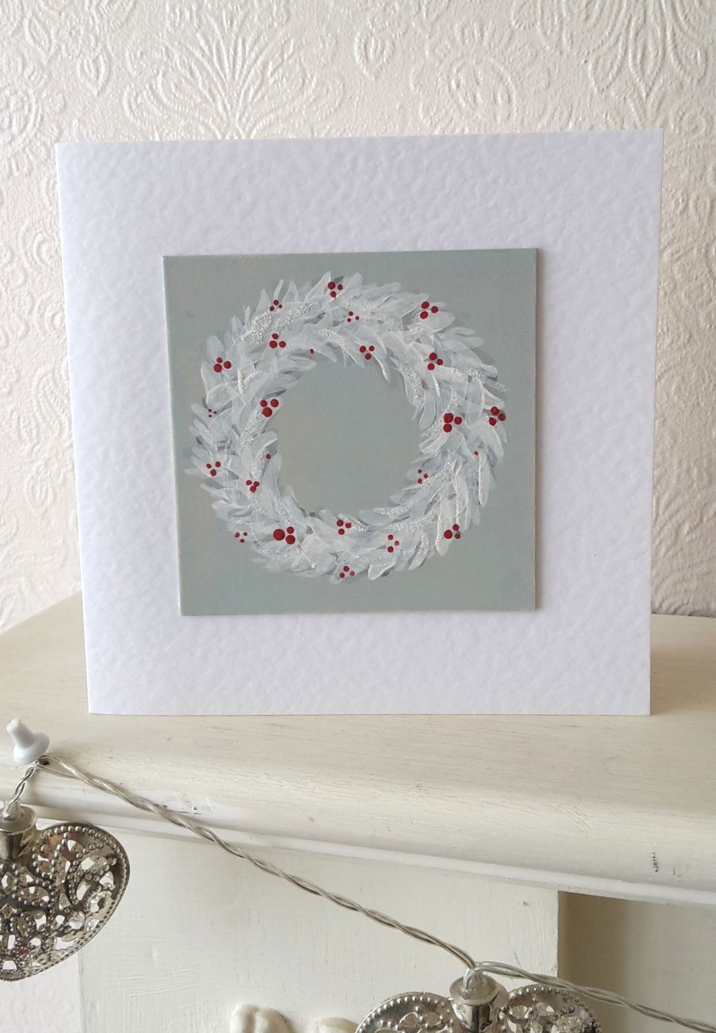 Handpainted christmas card - wreath
