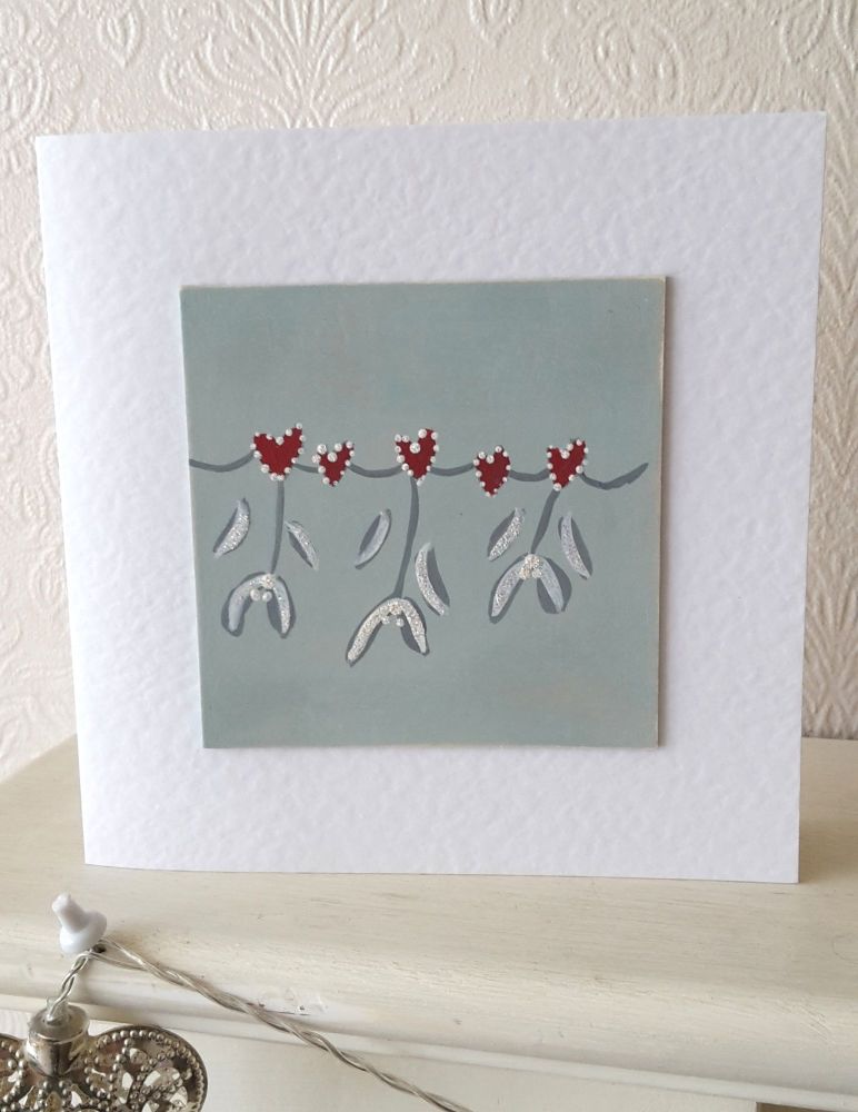 Handpainted christmas card - mistletoe