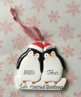 <!-- 0000001 -->Personalised couple's first married christmas decoration - penguin