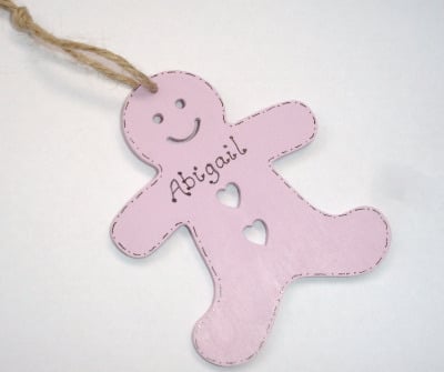 Personalised gingerbread man shaped christmas decoration 