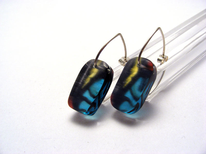 6mm Lozenge earrings Stained Glass 1