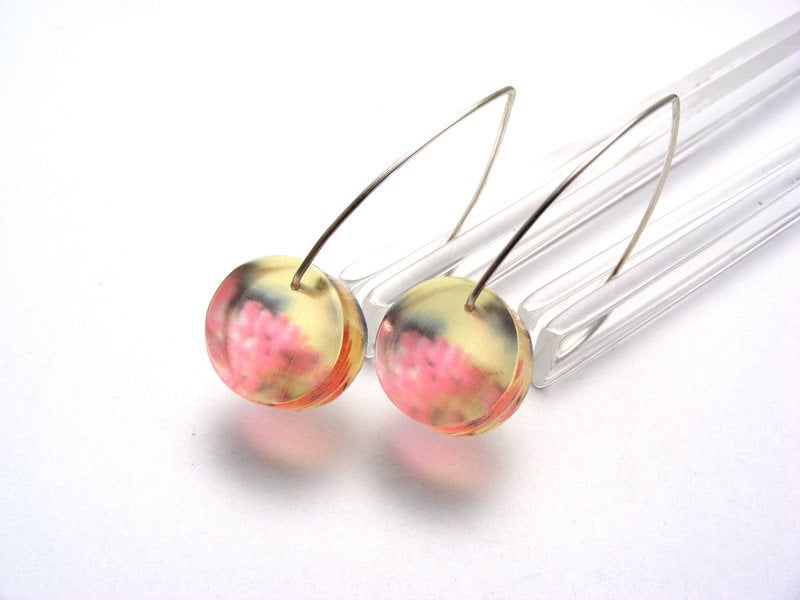 Alliums pink and yellow drop earrings