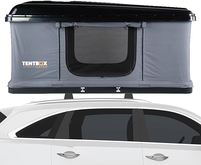 TentBox - Roof Top Tent Classic, Black and Grey - TentBox Car Roof Tent, Sleeps 2 People - Four Season Car Camping - Tent Box Roof Tent FITS MOST CARS