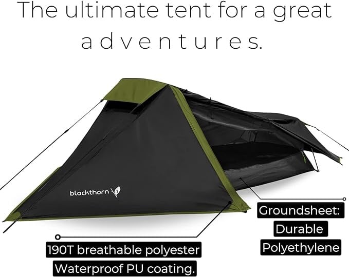 Highlander Blackthorn 1 Man Tent - BLACK – Lightweight & Waterproof. 4 Season Tent for 1 Person. Quick And Easy Pitch Ultra Low-Profile for Hiking, Fi