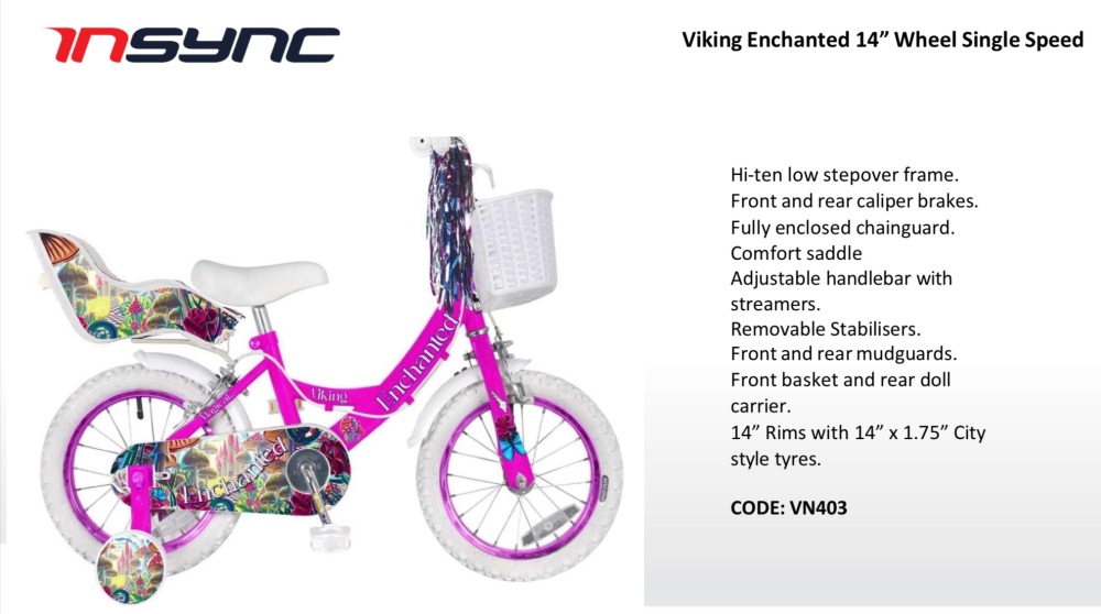 Viking Enchanted 14” Wheel Single Speed Girls Bike  3-5 Years Old