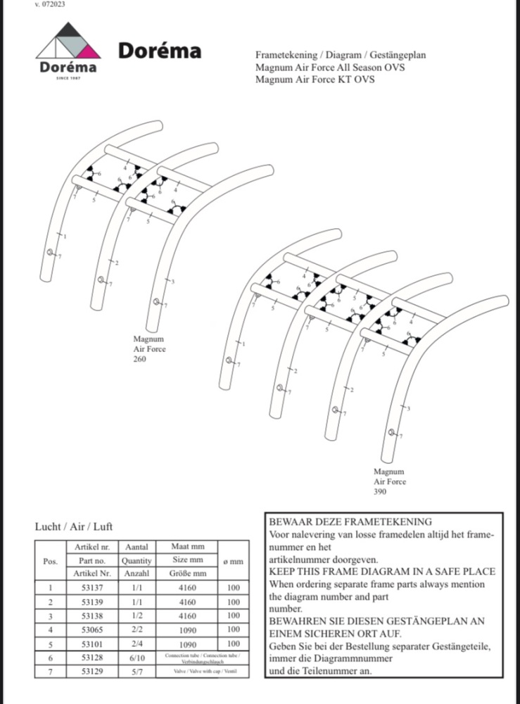 Dorema Magnum Air Force 390 AS Part no 53137 x 1 & 53138 x 1.