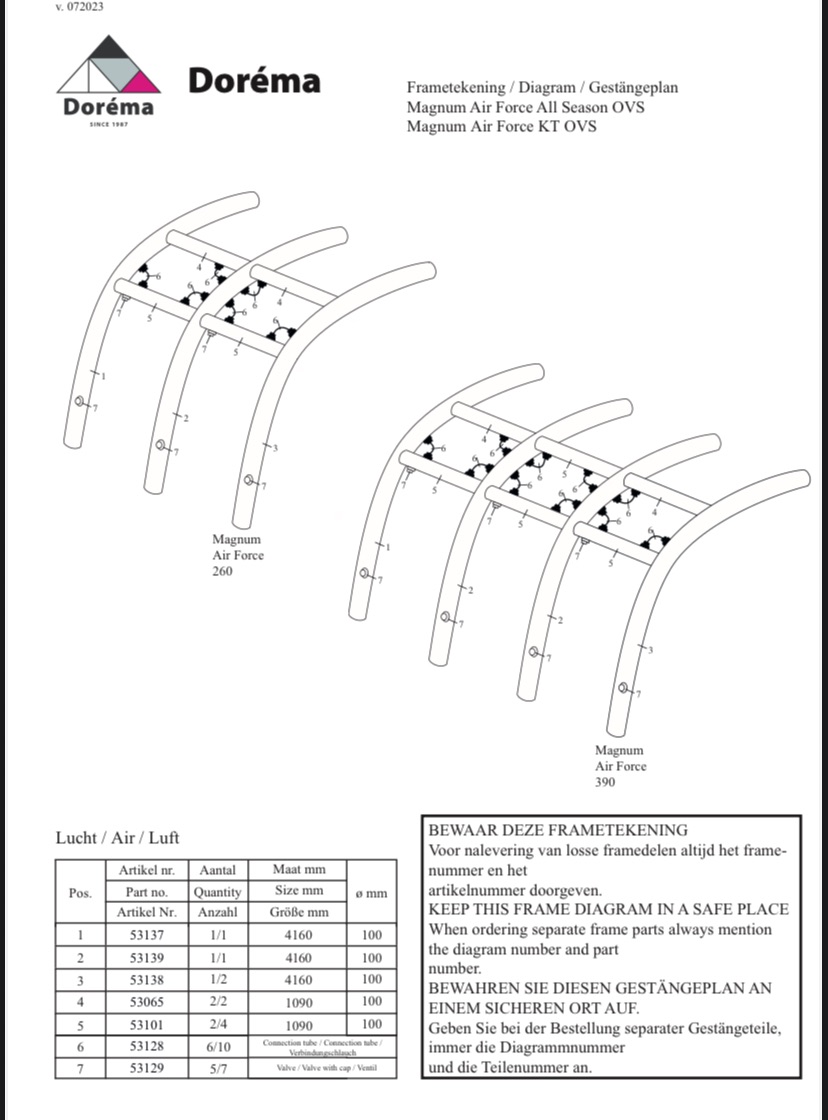 Dorema Magnum Air Force 390 AS Part no 53137 x 1 & 53138 x 1.