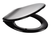 Black Plastic Toilet seat with colour matched plastic hinge by Celmac 