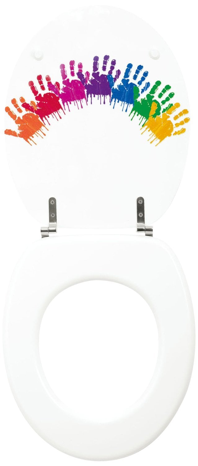 Kids Colour Handprint Moulded wood Toilet seat with Chrome finish hinges