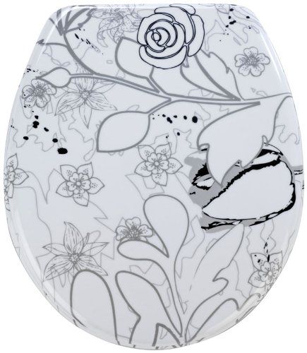 Wenko Thermoset Plastic Toilet Seat with Jardin design print and Chrome fit