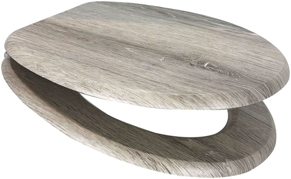 Grey Oak Moulded Wood Toilet Seat with chrome finish hinge