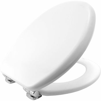 Bemis 4402 XXL Moulded Wood White Toilet Seat w/ chrome finish hinge