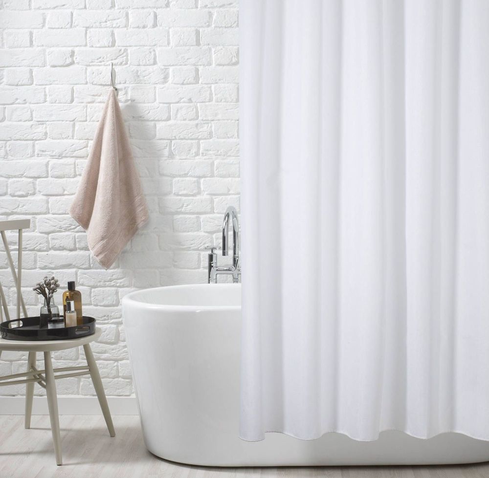 Simple White Fabric Shower Curtain by Euroshowers