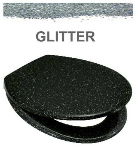 Euroshowers Black Glitter One Button Release Slow Close Toilet Seats - OPEN