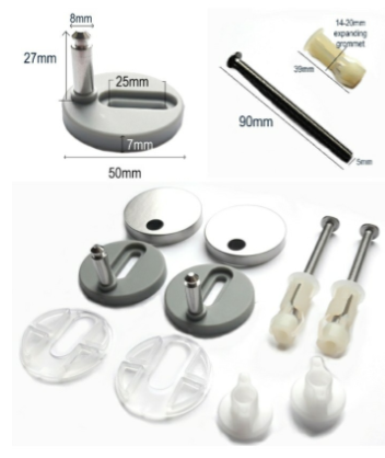Top / Bottom Fix Blind Hole Back to Wall Toilet Seat Fixings / Fittings / Hinges / 8mm pins