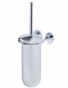 Carrara & Matta Chrome Finished Stainless Steel and Satin Glass Toilet Brush and Holder - HD Line