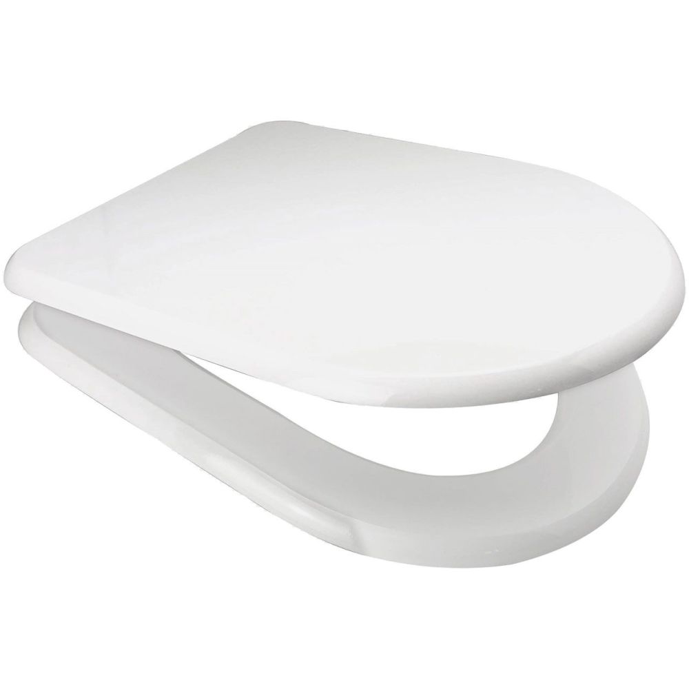 White MDF D SHAPED SOFT CLOSE Top Fix Toilet Seat with Quick Release 430mm - 82793