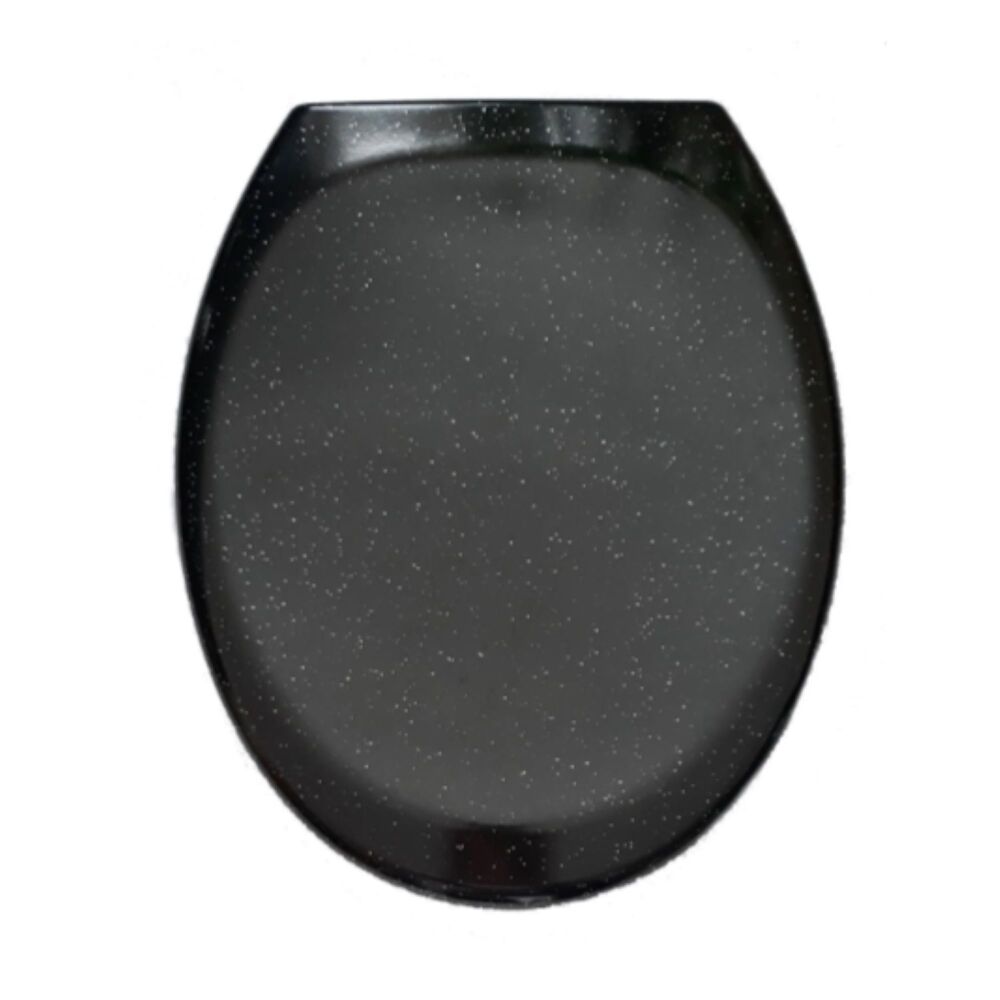 OPEN BOX RTS Black w/ Silver Glitter Duroplast Soft Close Toilet Seat w/ Quick Release 84332