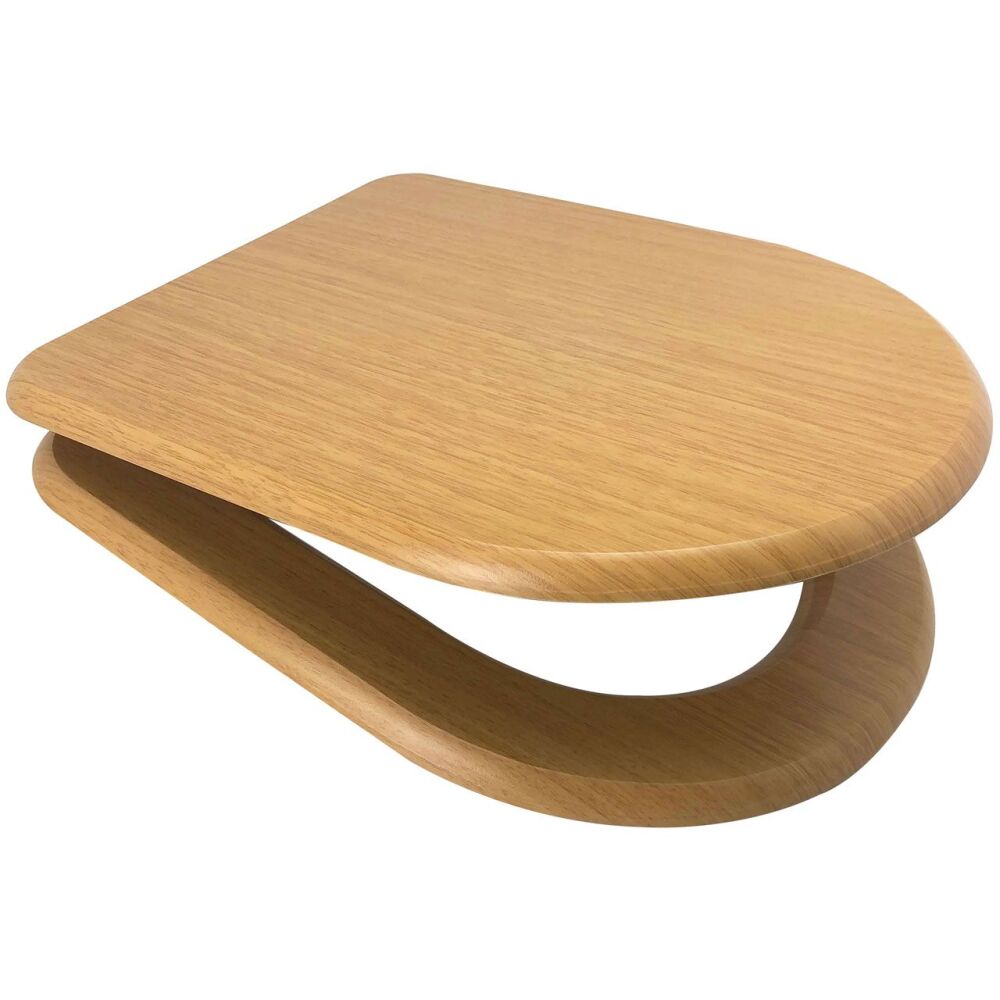 OPEN BOX Oak MDF D SHAPED SOFT CLOSE Top Fix Toilet Seat with Quick Release - 82792