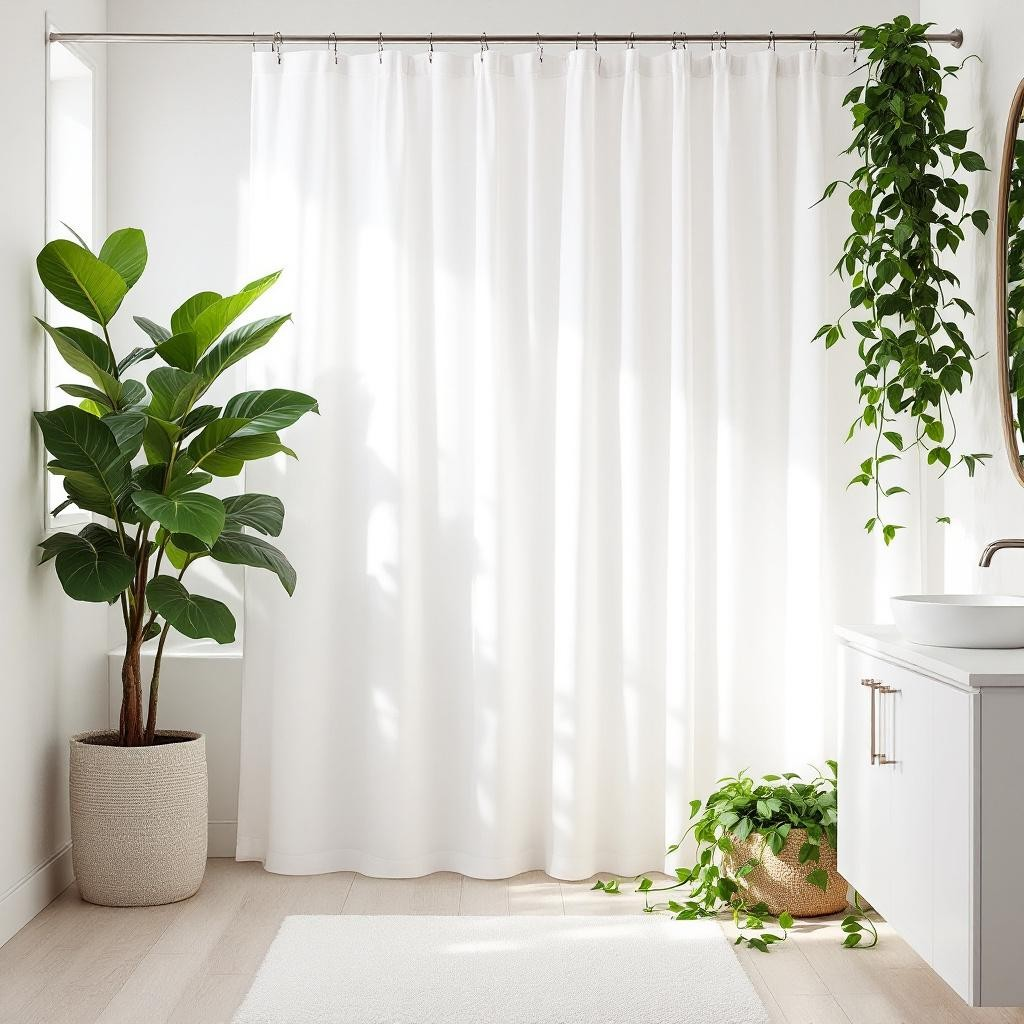 White Polyester Shower Curtain - 250x200cm