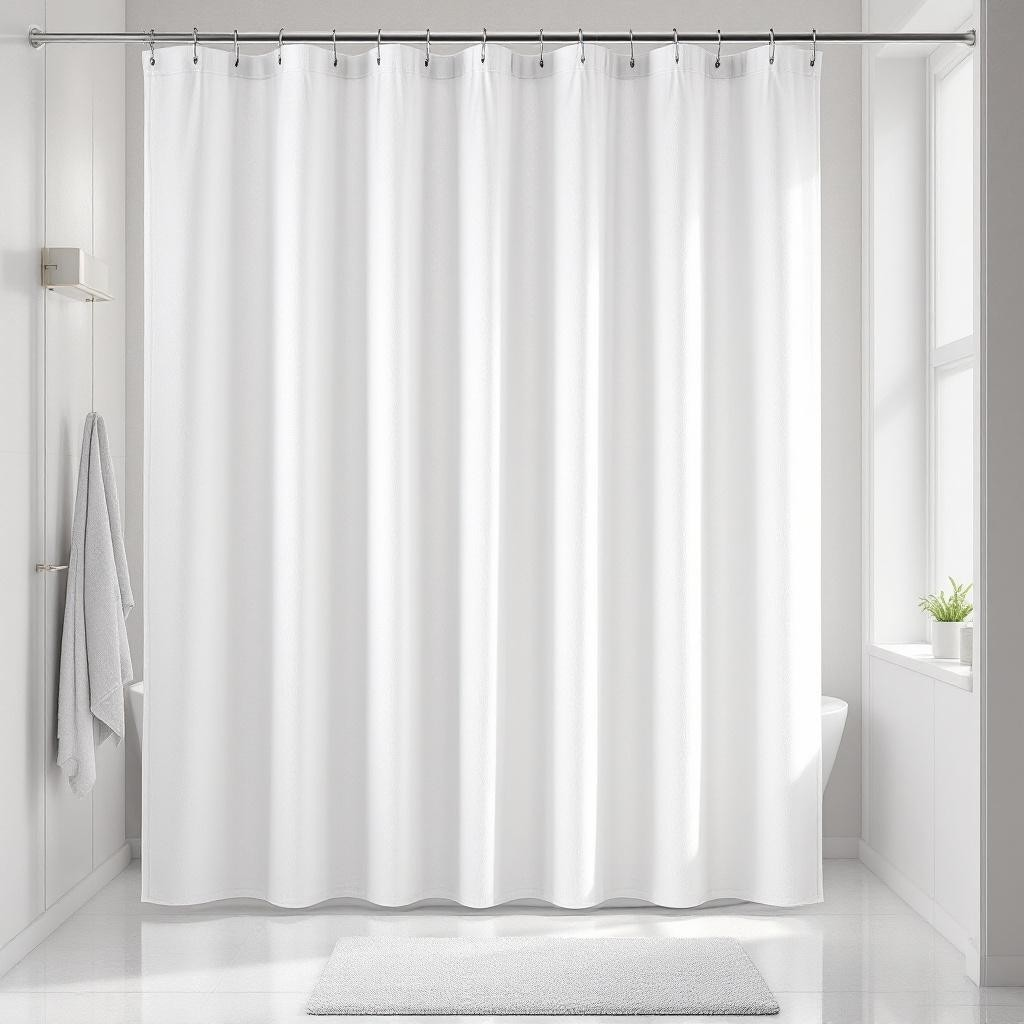 Extra Wide White Polyester Shower Curtain - 300x200cm