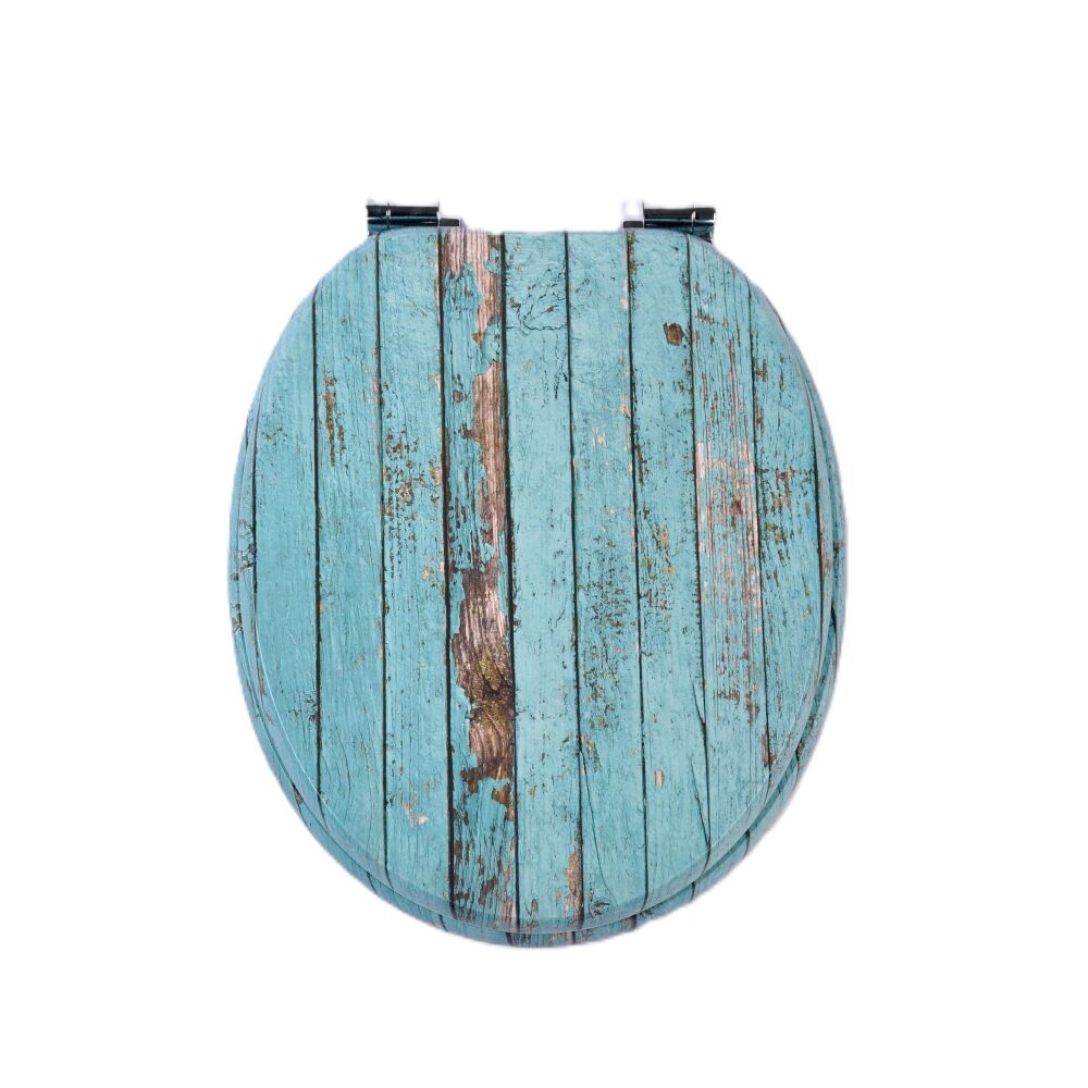 RTS Blue Rustic Wood MDF Soft Close Toilet Seat