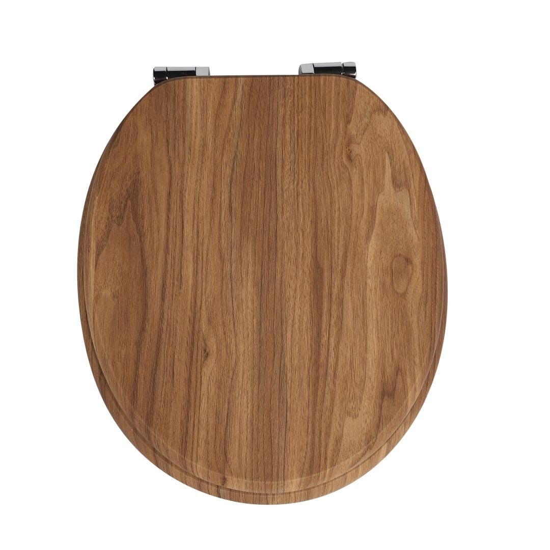 Simple Oak MDF Wood soft close toilet seat with chrome finish hinges