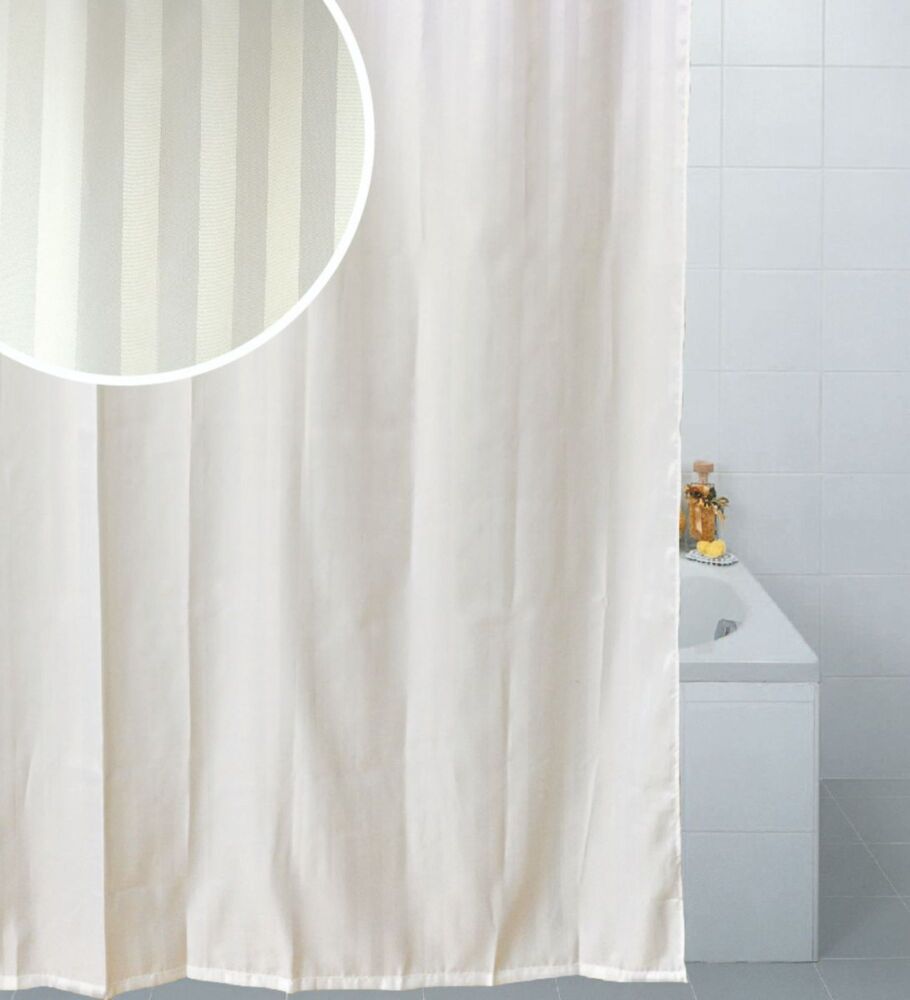 White Polyester Satin Stripe Shower Curtain  180 x 180cm