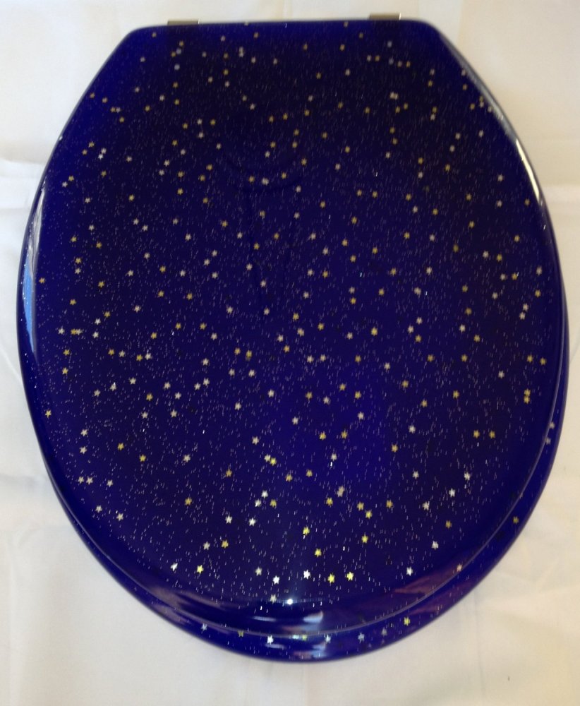 Gold Stars and glitter resin toilet seats with Chrome finish hinge