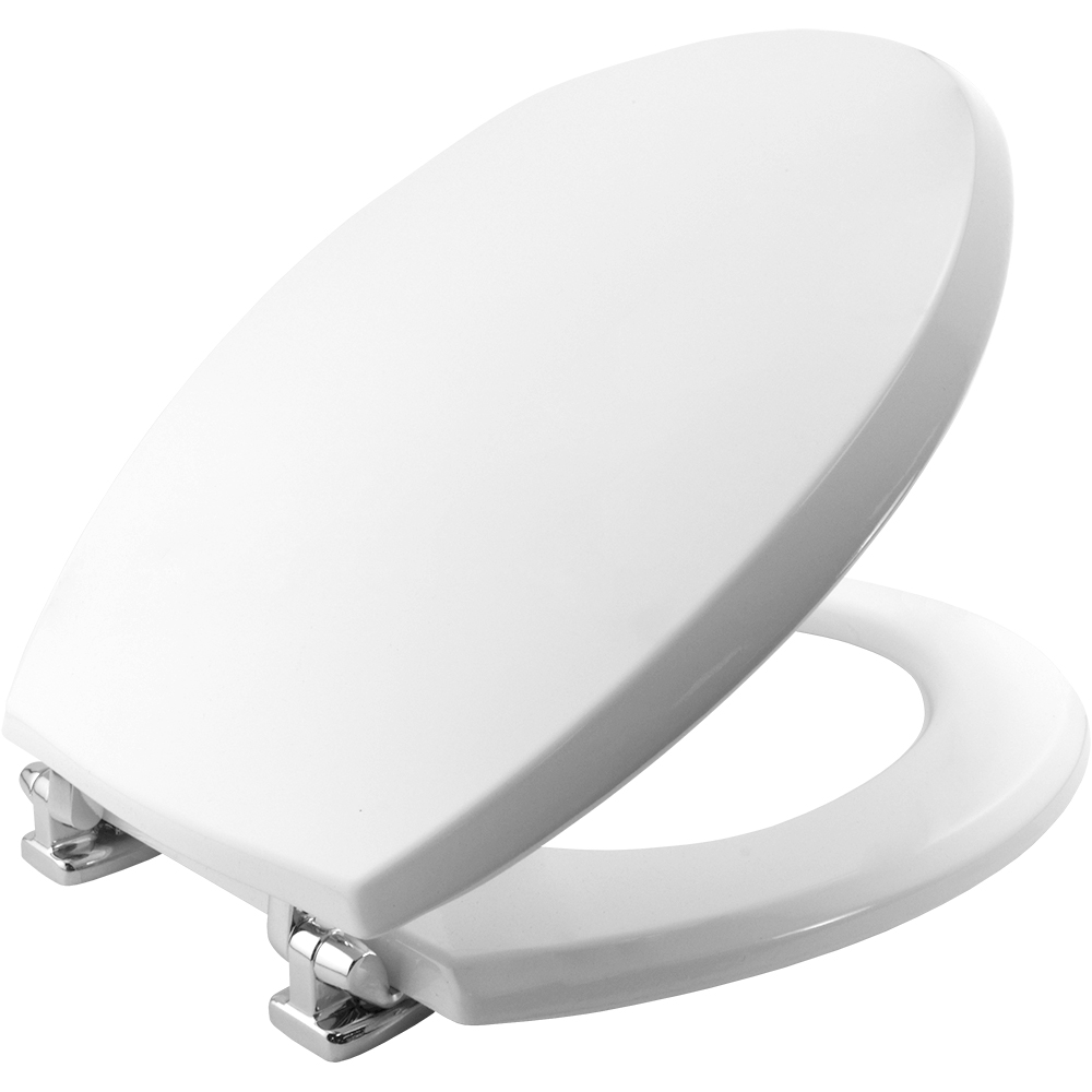 Bemis Moulded wood White Toilet Seat with multi point Chrome Hinge