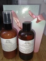 Lavender Bath Oil and Hand lotion Spray in a gift bag with gift tag