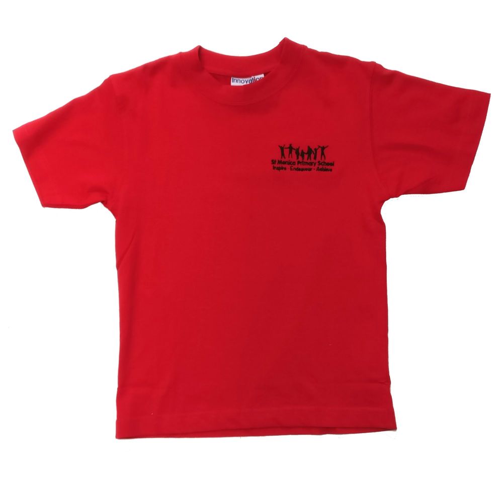 St Monica P E T-shirt  with badge