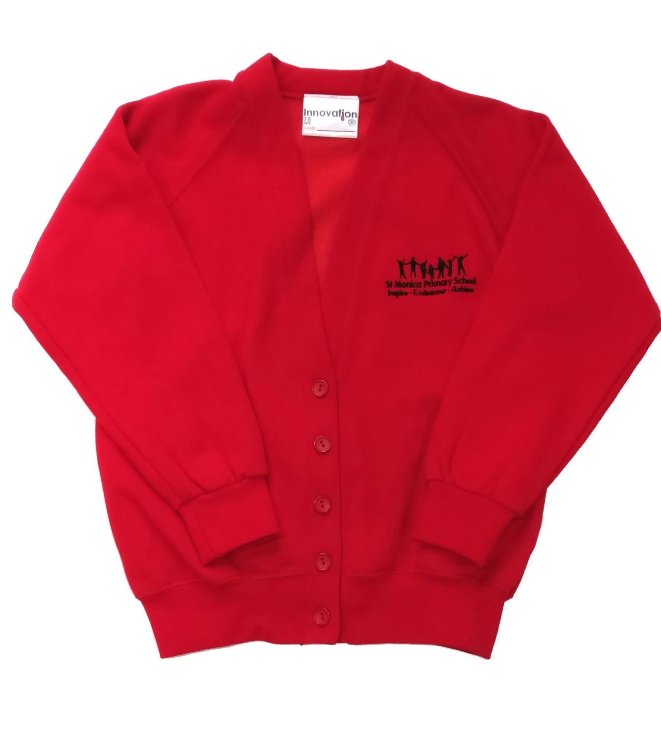 red school cardigan with pockets
