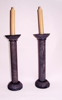 12 inch ebonised oak candlesticks 1 (2)