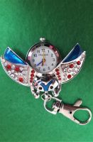 Beautiful Beetle WATCH Keyring with Opening Blue Silver Pattern Wings