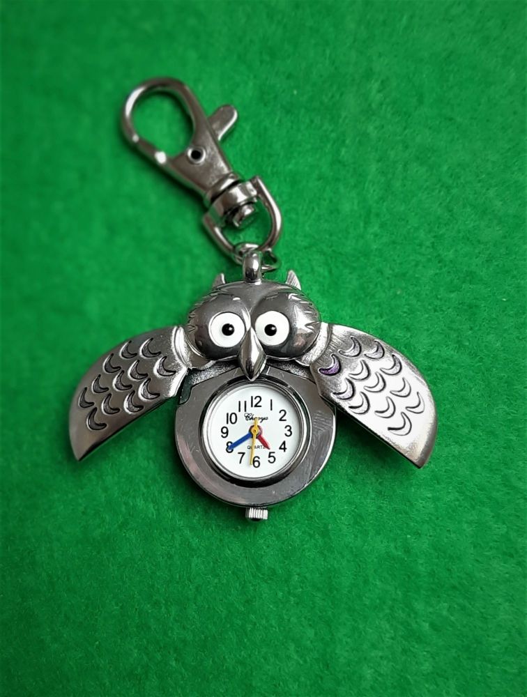 Owl Quartz Watch Keyring with Opening Wings Clip On