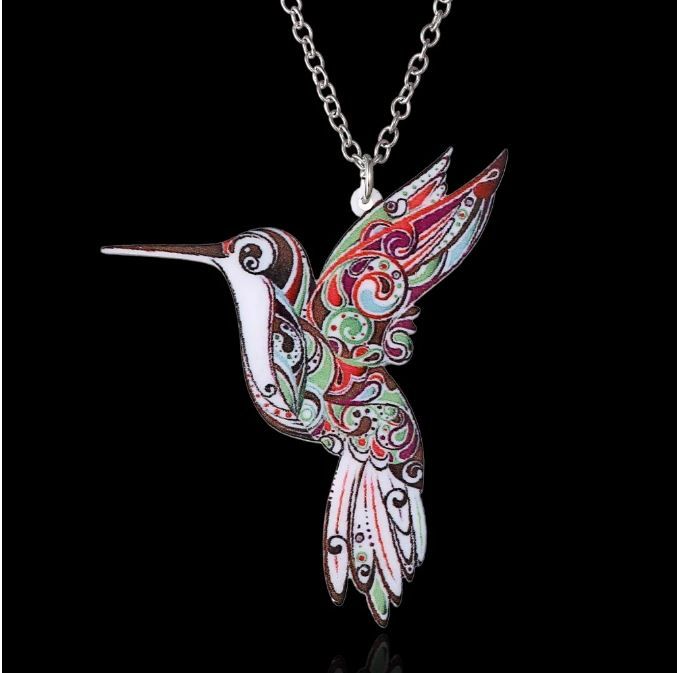 Handmade Beautiful Double Side Acrylic Flying Bird Hummingbird Necklace