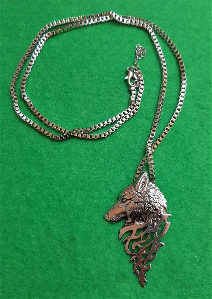 Wolf Head Pendant Necklace Silver Colour