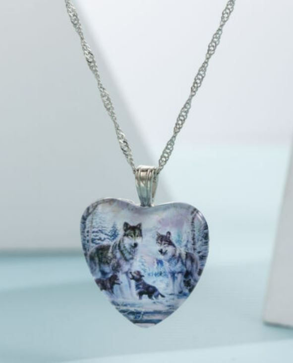 Wolf Heart Necklace Natural Crystal Pendant