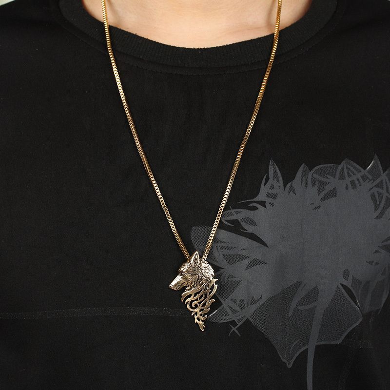 Wolf Head Pendant Necklace Gold colour