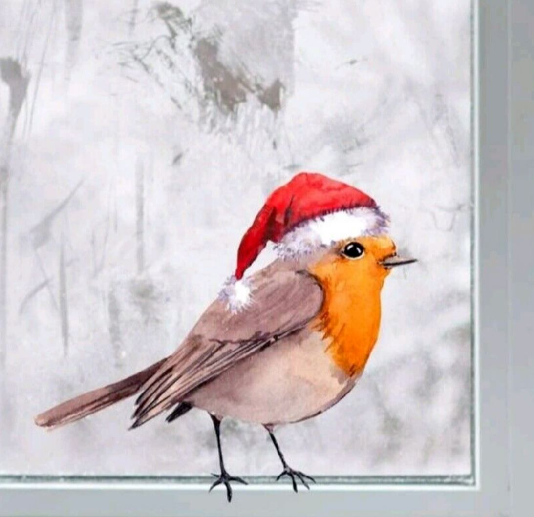 Christmas Robin With  Hat Pattern Wall Sticker, Self-Adhesive Wall Sticker