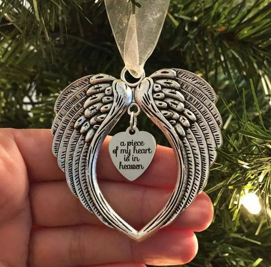 My Heart Is In Heaven Angel Wings Christmas Ornament